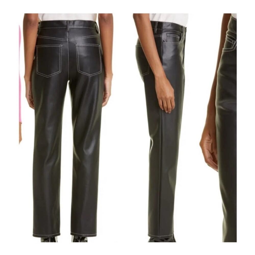 STAUD Faux Leather Pants with White Contrasting Stitching size 0 - Picture 2 of 14